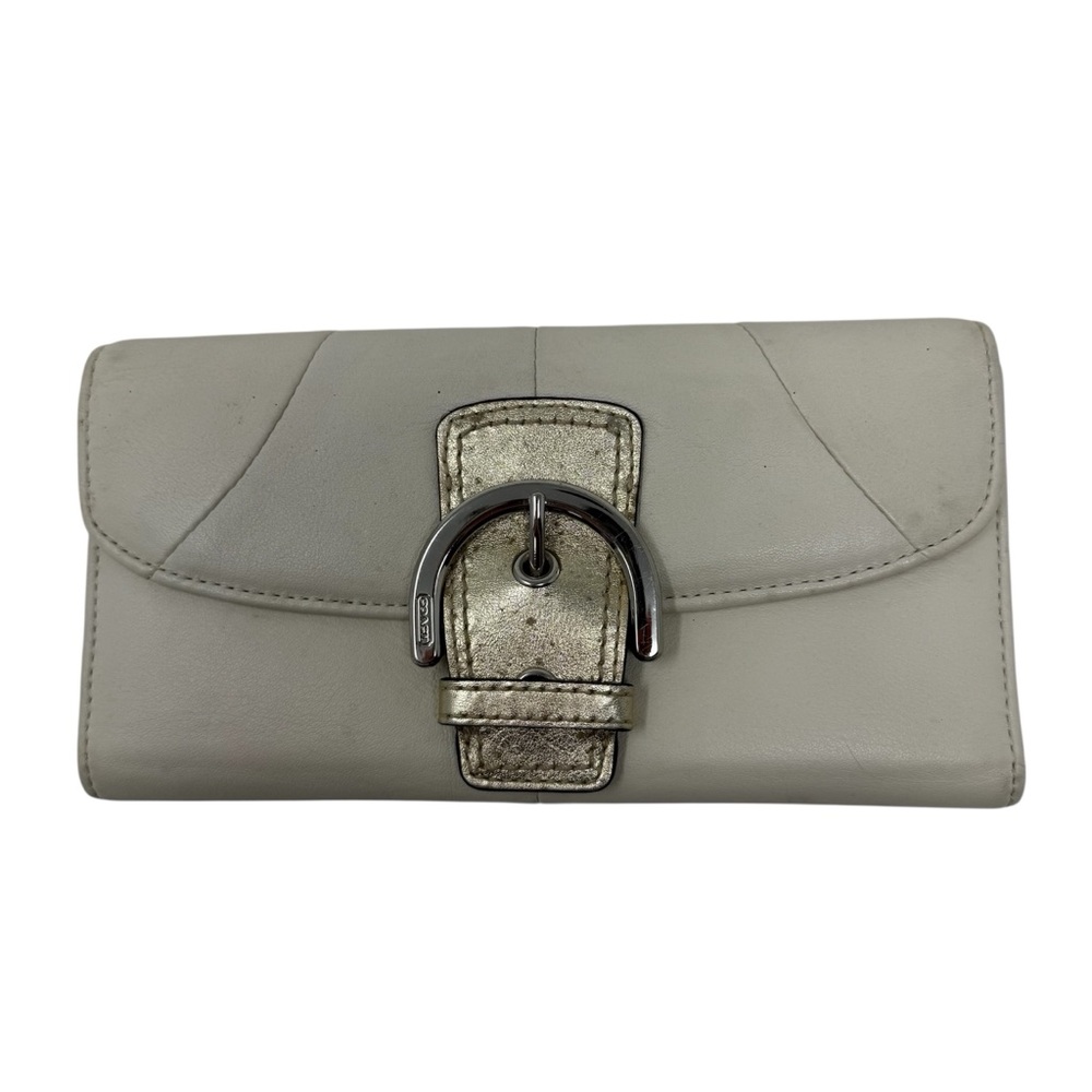 Coach Y2K Soho White with Gold Shimmer Leather Buckle Slim Envelope Wallet